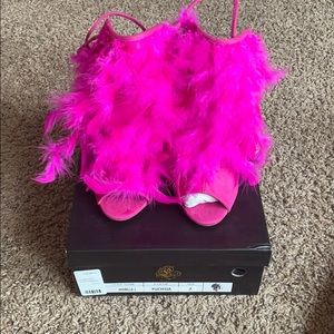 Pink feathered heels!